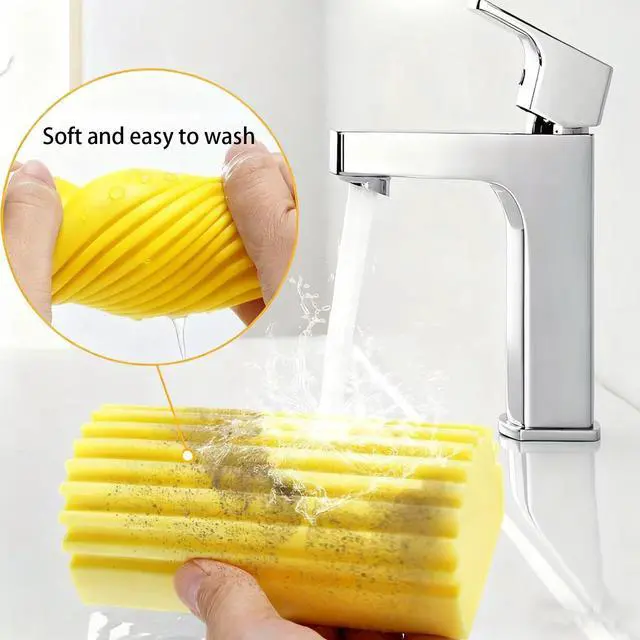 Alt view image 6 of 6 - Damp Clean Duster Sponge 4 Pack Household Cleaning Sponges Reusable Dusting Sponge for Brushing Blind Glass Vents Window Mirrors Baseboards