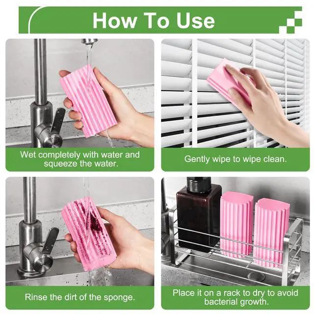 Alt view image 3 of 7 - Damp Clean Duster Sponge,4Pcs Pink Dust Sponge for Cleaning