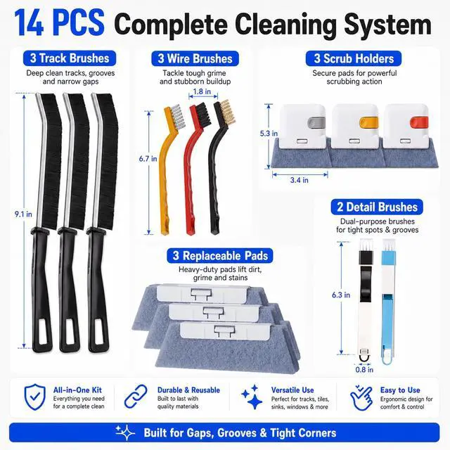 Alt view image 2 of 7 - Window Track Cleaner, 14 PCS Crevice Cleaning Brush Kit