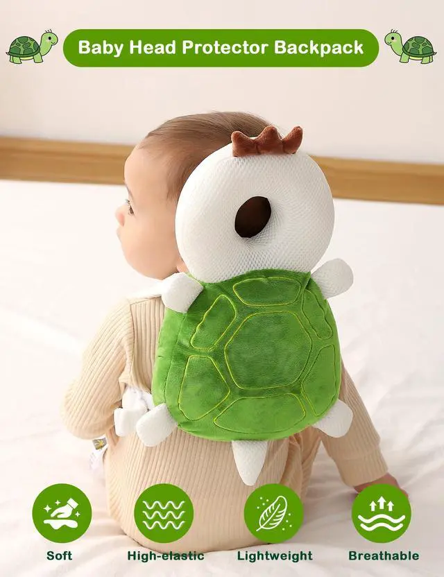 Alt view image 2 of 6 - Baby Head Protector Backpack for Walking Crawling, Green Turtle