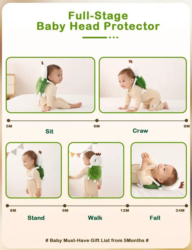 Alt view image 5 of 6 - Baby Head Protector Backpack for Walking Crawling, Green Turtle