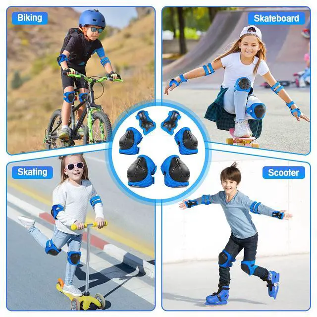 Alt view image 6 of 6 - Kids Protective Gear Set Wemfg Knee Pads for Kids 3-8 Years Toddler Knee and Elbow Pads with Wrist Guards 3 in 1 for Skating Cycling Bike Rollerblading Scooter(Blue)