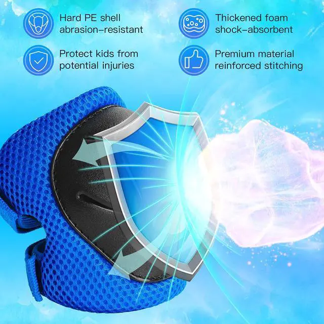 Alt view image 2 of 6 - Kids Protective Gear Set Wemfg Knee Pads for Kids 3-8 Years Toddler Knee and Elbow Pads with Wrist Guards 3 in 1 for Skating Cycling Bike Rollerblading Scooter(Blue)