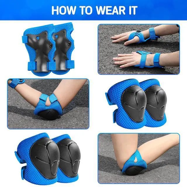 Alt view image 4 of 6 - Kids Protective Gear Set Wemfg Knee Pads for Kids 3-8 Years Toddler Knee and Elbow Pads with Wrist Guards 3 in 1 for Skating Cycling Bike Rollerblading Scooter(Blue)