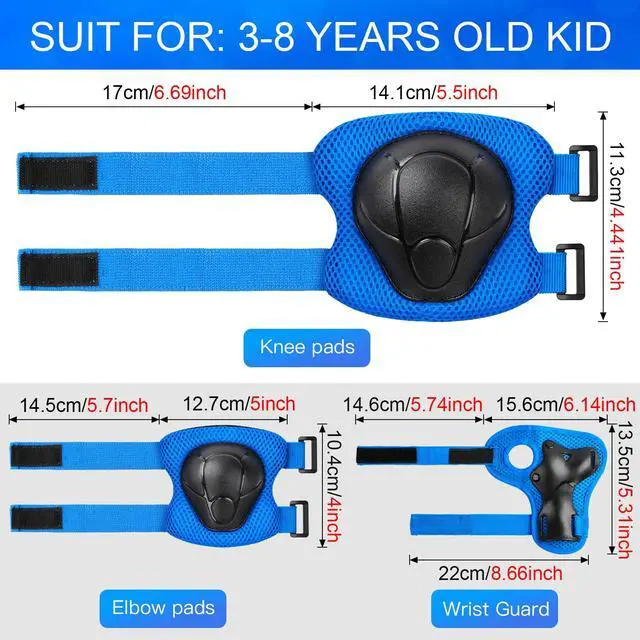 Alt view image 5 of 6 - Kids Protective Gear Set Wemfg Knee Pads for Kids 3-8 Years Toddler Knee and Elbow Pads with Wrist Guards 3 in 1 for Skating Cycling Bike Rollerblading Scooter(Blue)