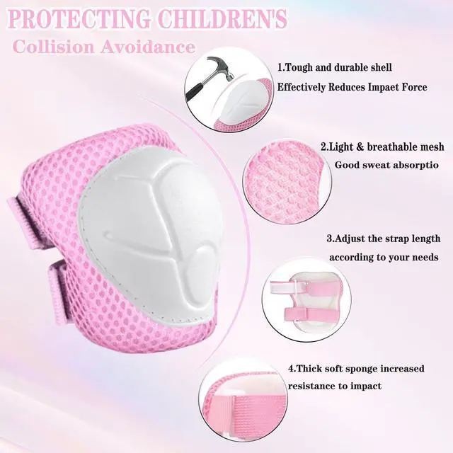 Alt view image 2 of 7 - Kids/Youth Protective Gear Set - Adjustable Knee Pads, Elbow Pads, Wrist Guards for Skateboarding, Skiing, Cycling, Running, Scooter - Boys & Girls, Ages 3-14