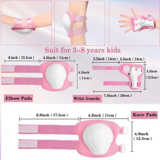 Alt view image 4 of 7 - Kids/Youth Protective Gear Set - Adjustable Knee Pads, Elbow Pads, Wrist Guards for Skateboarding, Skiing, Cycling, Running, Scooter - Boys & Girls, Ages 3-14
