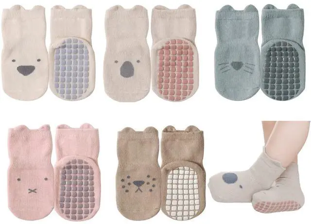 Main image of Toddler Socks with Grips, 5 Pairs Non Slip Baby Crew Socks for Crawling Walking Boys Girls(L/3-5y)