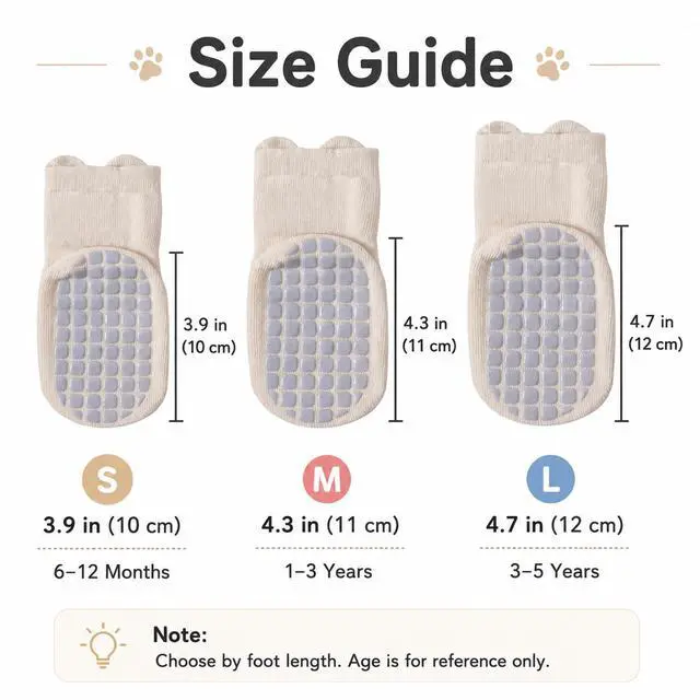 Alt view image 3 of 6 - Toddler Socks with Grips, 5 Pairs Non Slip Baby Crew Socks for Crawling Walking Boys Girls(L/3-5y)