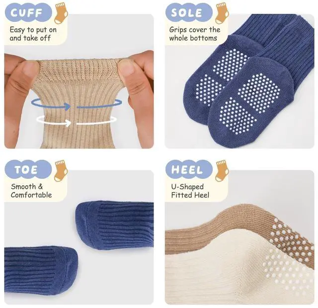 Alt view image 2 of 7 - Baby Toddler Essentials Non-Slip Crew Socks for Unisex Boys Girls