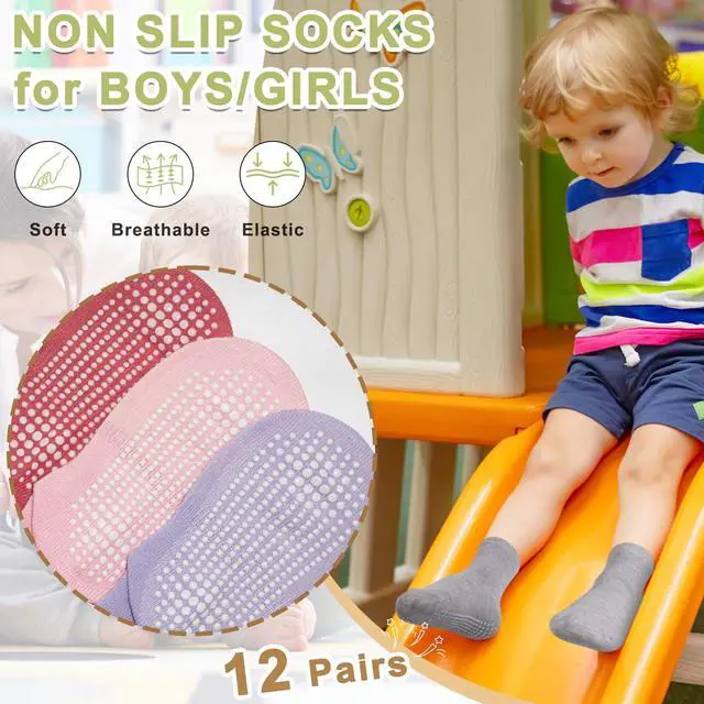 Alt view image 2 of 6 - Non-Slip Toddler Socks, Girl Grip Socks for 3-5T Kids Girls Boys Toddler Sock with Grippers