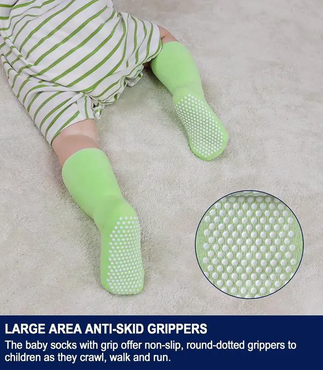 Alt view image 3 of 6 - Baby Boys Girls Grips Socks Infant Toddlers Kids Non Slip Warm Thick Cotton Ankle Crew Socks with Grippers (1-3T, 6 Pairs Colorful)