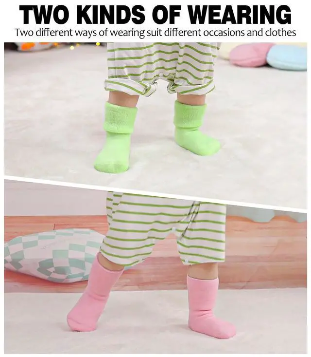 Alt view image 4 of 6 - Baby Boys Girls Grips Socks Infant Toddlers Kids Non Slip Warm Thick Cotton Ankle Crew Socks with Grippers (1-3T, 6 Pairs Colorful)