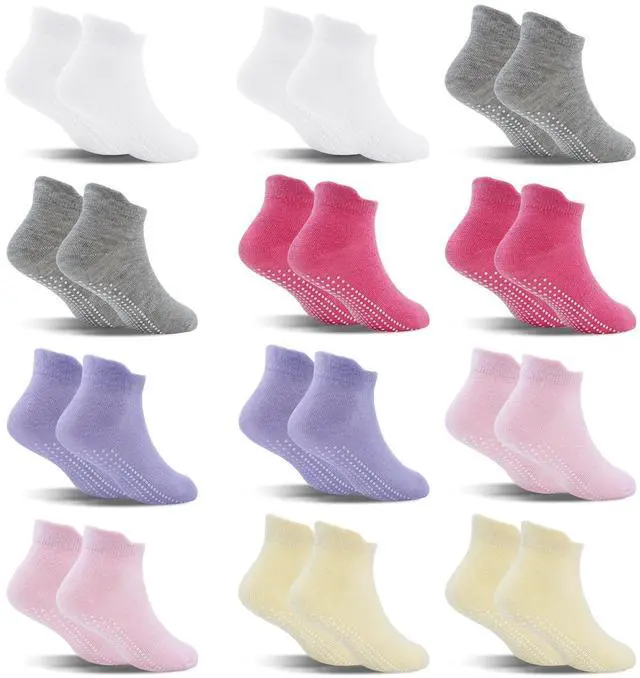 Main image of Toddler Girl Socks 12 Pairs Non Slip Skid Kids Ankle Boys Girls Toddlers Grips Cotton Gripper Children House Socks for 3-5 Years