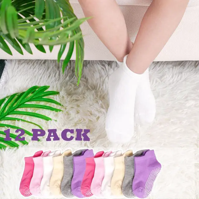Alt view image 2 of 7 - Toddler Girl Socks 12 Pairs Non Slip Skid Kids Ankle Boys Girls Toddlers Grips Cotton Gripper Children House Socks for 3-5 Years