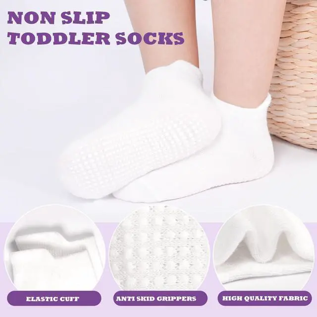 Alt view image 3 of 7 - Toddler Girl Socks 12 Pairs Non Slip Skid Kids Ankle Boys Girls Toddlers Grips Cotton Gripper Children House Socks for 3-5 Years