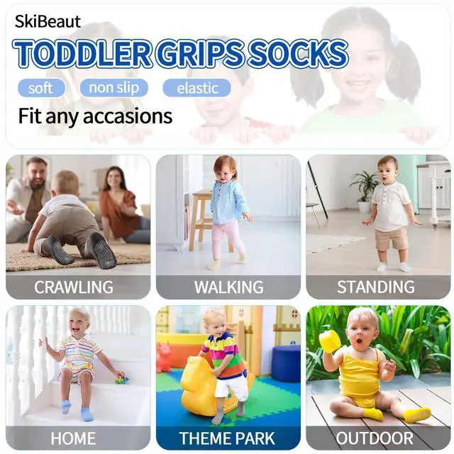 Alt view image 6 of 7 - Toddler Girl Socks 12 Pairs Non Slip Skid Kids Ankle Boys Girls Toddlers Grips Cotton Gripper Children House Socks for 3-5 Years