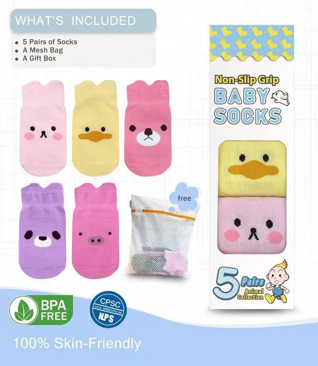 Alt view image 3 of 5 - (5 Pairs) Toddler Socks with Grippers - Non Slip Baby Socks 6-12 12-24 Months 2t-3t 4t-5t Anti Slip Ankle Grip Cotton Boy Girl Infant Kid Child 3 Year Old White Grippy Calcetines Antideslizantes Bebe