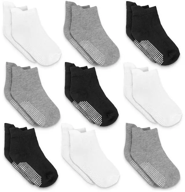Main image of Baby Non Slip Ankle Socks with Grips, Toddlers Kids 1T-7T, 9 Pairs