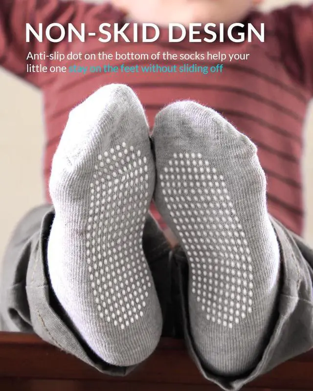 Alt view image 2 of 7 - Baby Non Slip Ankle Socks with Grips, Toddlers Kids 1T-7T, 9 Pairs