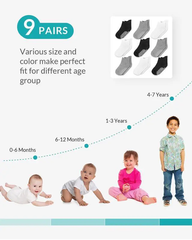 Alt view image 6 of 7 - Baby Non Slip Ankle Socks with Grips, Toddlers Kids 1T-7T, 9 Pairs