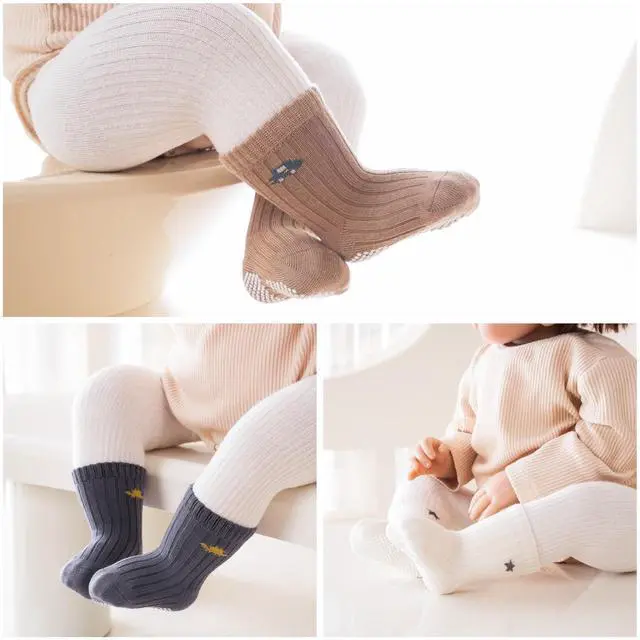 Alt view image 4 of 6 - Baby Crew Socks,Grips Combed Cotton Socks Toddler Non-Skid for Girls,Boys Non Slip/Anti Skid 9-Pack (3-5T, Boys - 9 Pairs)