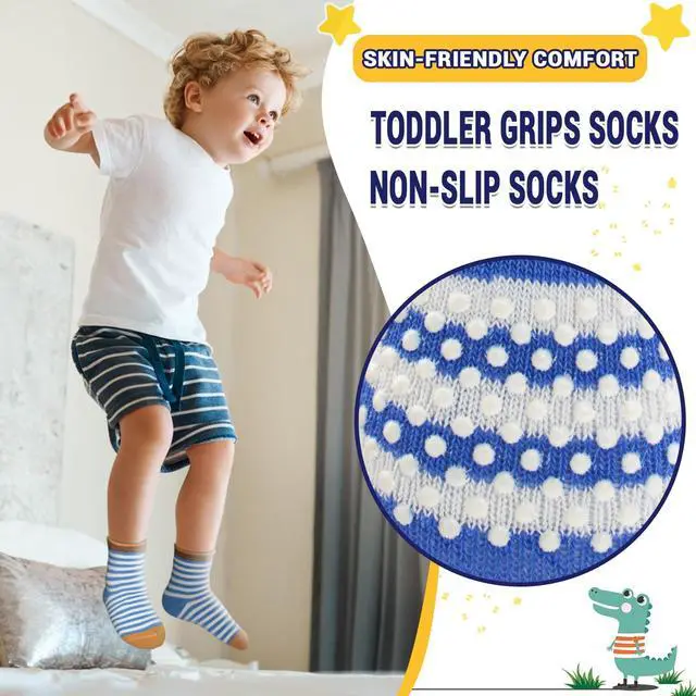 Alt view image 4 of 7 - Anti Slip Toddler Socks, 12 Pairs Non-Skid Cotton Grip Kid Socks for 3-5T Kids Boy Girl