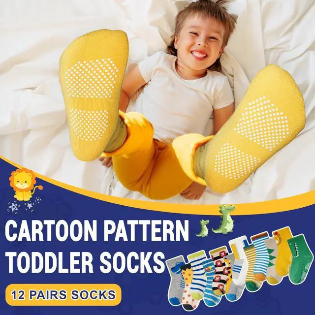 Alt view image 3 of 7 - Anti Slip Toddler Socks, 12 Pairs Non-Skid Cotton Grip Kid Socks for 3-5T Kids Boy Girl