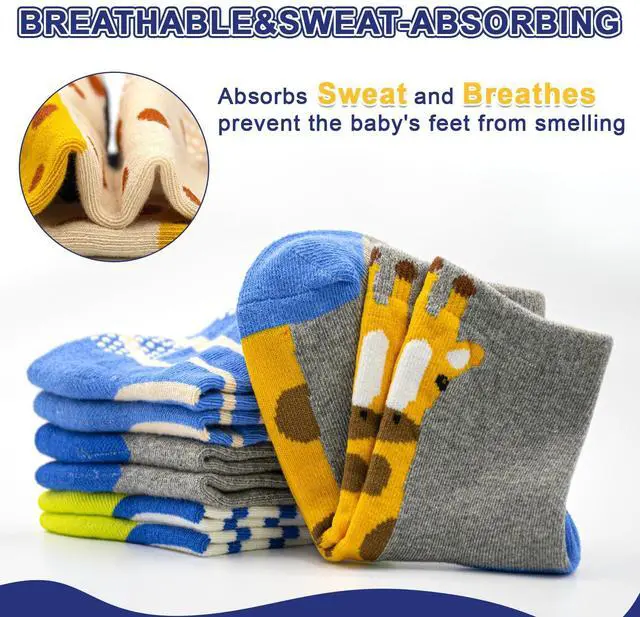 Alt view image 6 of 7 - Anti Slip Toddler Socks, 12 Pairs Non-Skid Cotton Grip Kid Socks for 3-5T Kids Boy Girl