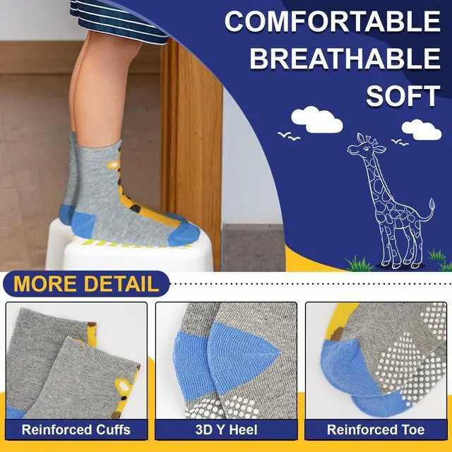 Alt view image 5 of 7 - Anti Slip Toddler Socks, 12 Pairs Non-Skid Cotton Grip Kid Socks for 3-5T Kids Boy Girl
