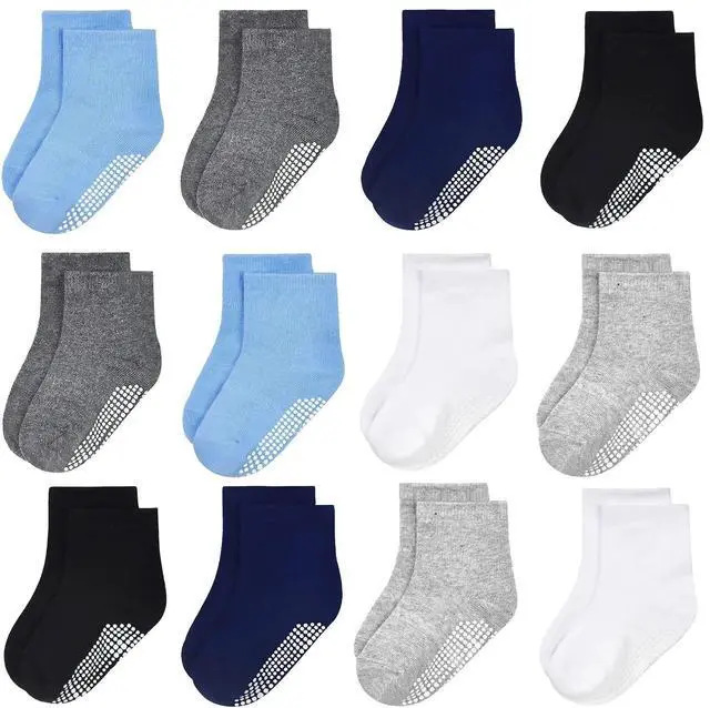 Main image of Baby Socks Non Slip 12 Pairs Toddler Anti Skid Socks for 0-7 Years Infants Little Kids Boys Girls (#1 Multicolor-12 Pairs, 3-5T)