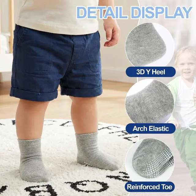 Alt view image 5 of 7 - Baby Socks Non Slip 12 Pairs Toddler Anti Skid Socks for 0-7 Years Infants Little Kids Boys Girls (#1 Multicolor-12 Pairs, 3-5T)