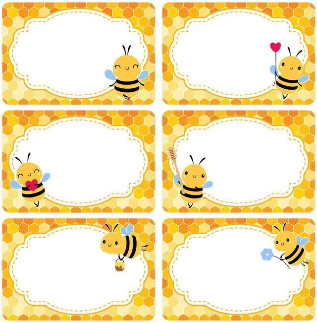 Main image of 180 PCS Bee Name Tags Stickers, Self Adhesive Cute Bee Honeycomb Name Stickers Name Labels for Back to School Classroom Kids Students Cubby Locker Clothes, 2x3 inch