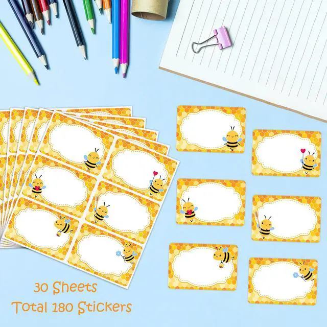 Alt view image 3 of 7 - 180 PCS Bee Name Tags Stickers, Self Adhesive Cute Bee Honeycomb Name Stickers Name Labels for Back to School Classroom Kids Students Cubby Locker Clothes, 2x3 inch