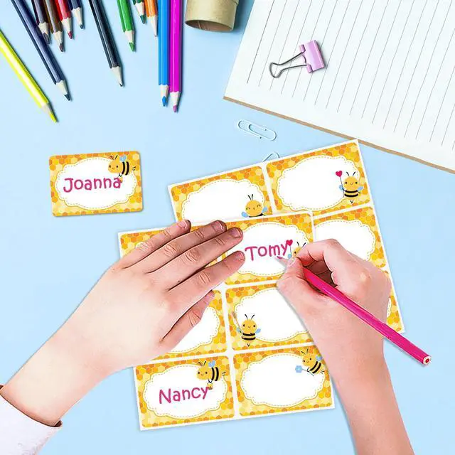 Alt view image 4 of 7 - 180 PCS Bee Name Tags Stickers, Self Adhesive Cute Bee Honeycomb Name Stickers Name Labels for Back to School Classroom Kids Students Cubby Locker Clothes, 2x3 inch