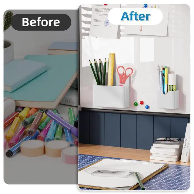 Alt view image 3 of 6 - Magnetic Dry Erase Marker Holder,Pen and Eraser Holder for WhiteboardMagnet Pencil Cup Utility Storage Organizer for Office, Refrigerator, Locker and Metal Cabinets (White)
