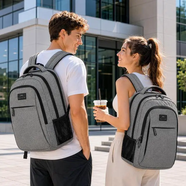 Alt view image 2 of 7 - Travel Laptop Backpack, 15.6 Inch College School Computer Bag, Grey
