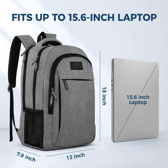 Alt view image 3 of 7 - Travel Laptop Backpack, 15.6 Inch College School Computer Bag, Grey