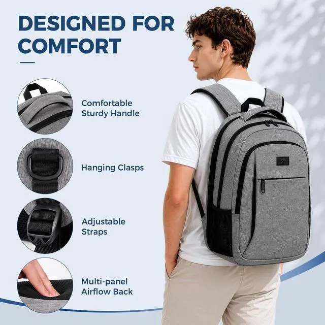 Alt view image 6 of 7 - Travel Laptop Backpack, 15.6 Inch College School Computer Bag, Grey