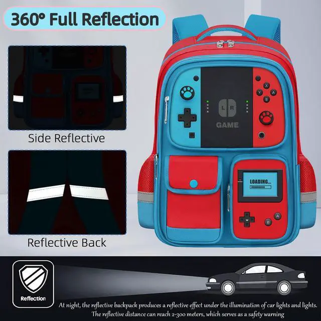 Alt view image 4 of 7 - School Backpack for Boys - Gamer Boys Backpack for Kids Children Elementary Middle School - Students Bag for Ages 6-18,17 Video Game Bookbag Travel Back Pack