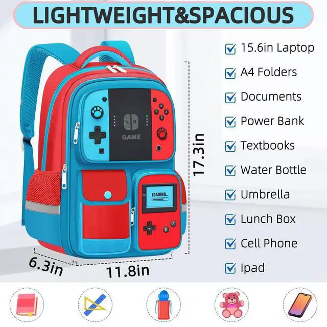 Alt view image 5 of 7 - School Backpack for Boys - Gamer Boys Backpack for Kids Children Elementary Middle School - Students Bag for Ages 6-18,17 Video Game Bookbag Travel Back Pack