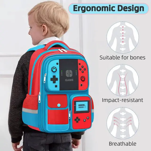 Alt view image 6 of 7 - School Backpack for Boys - Gamer Boys Backpack for Kids Children Elementary Middle School - Students Bag for Ages 6-18,17 Video Game Bookbag Travel Back Pack