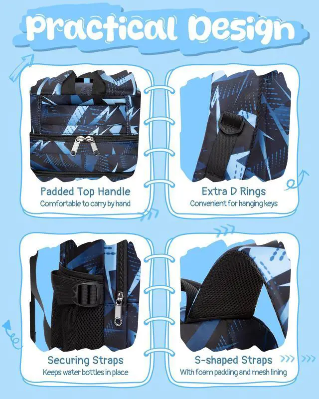 Alt view image 5 of 6 - Kids School Backpack for Boys Girls Ages 6-8 8-10 10-12 Elementary Middle School Book Bags with Laptop Compartment Mochilas Escolares para Niños Niñas de 8 10 12 Años (Blue, Geometric)