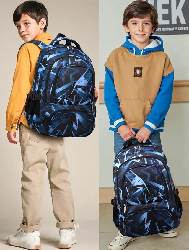 Alt view image 6 of 6 - Kids School Backpack for Boys Girls Ages 6-8 8-10 10-12 Elementary Middle School Book Bags with Laptop Compartment Mochilas Escolares para Niños Niñas de 8 10 12 Años (Blue, Geometric)
