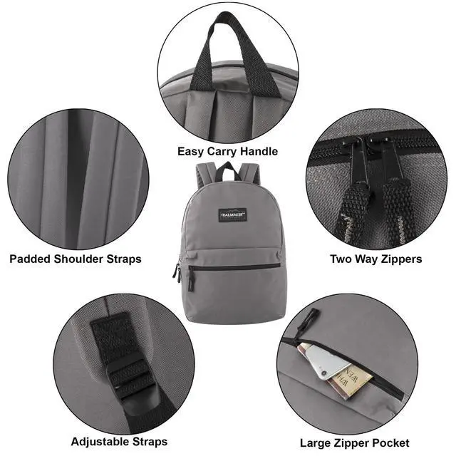 Alt view image 2 of 7 - Classic 17 inch Backpacks with Adjustable Padded Straps | School Backpacks for Girls, Boys (Grey)