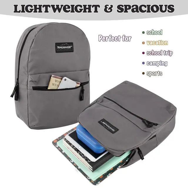 Alt view image 3 of 7 - Classic 17 inch Backpacks with Adjustable Padded Straps | School Backpacks for Girls, Boys (Grey)