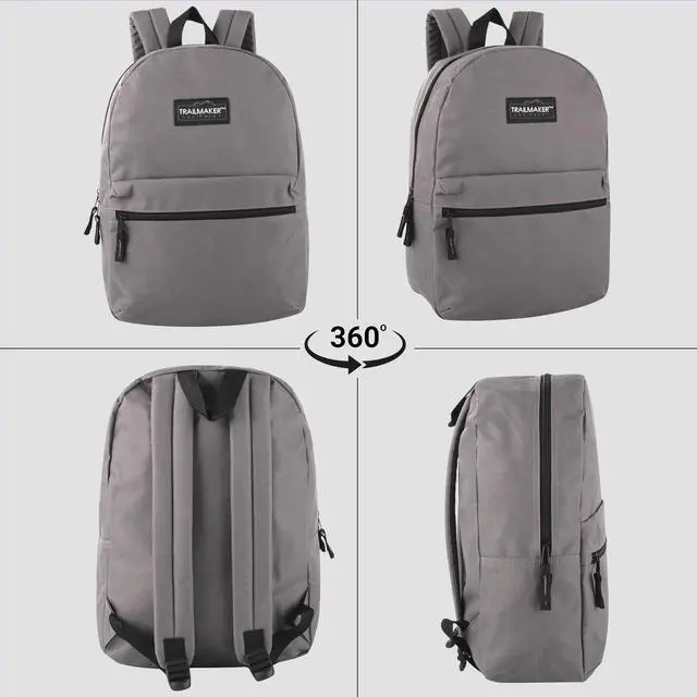 Alt view image 5 of 7 - Classic 17 inch Backpacks with Adjustable Padded Straps | School Backpacks for Girls, Boys (Grey)
