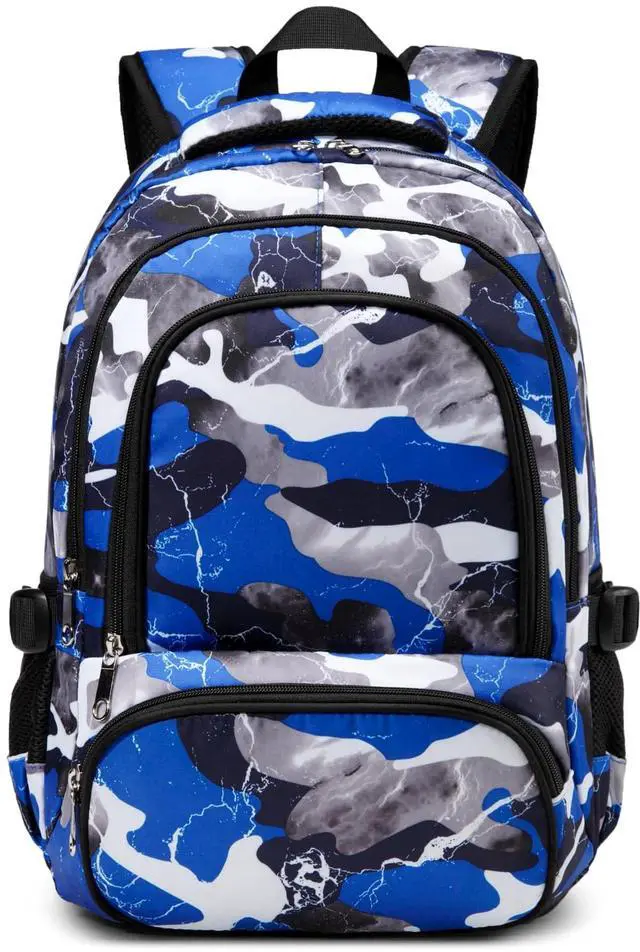 Main image of Kids Backpack for Boys Elementary Book Bags Primary Middle School Bookbags for Childs Water Resistant Back to School Gifts Son Mochila Escolares para Niños Aged 8-10 17 Inch Camo Blue