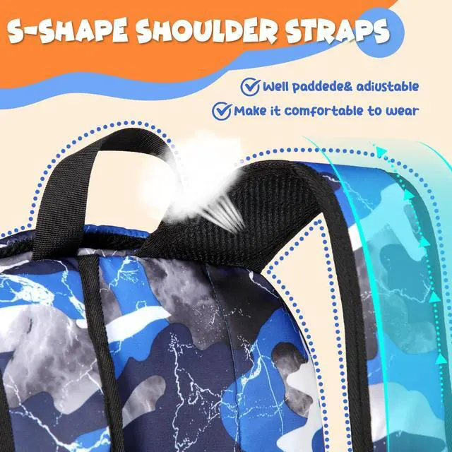 Alt view image 3 of 7 - Kids Backpack for Boys Elementary Book Bags Primary Middle School Bookbags for Childs Water Resistant Back to School Gifts Son Mochila Escolares para Niños Aged 8-10 17 Inch Camo Blue