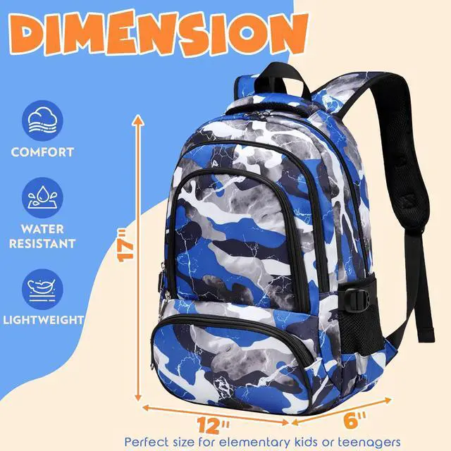 Alt view image 2 of 7 - Kids Backpack for Boys Elementary Book Bags Primary Middle School Bookbags for Childs Water Resistant Back to School Gifts Son Mochila Escolares para Niños Aged 8-10 17 Inch Camo Blue